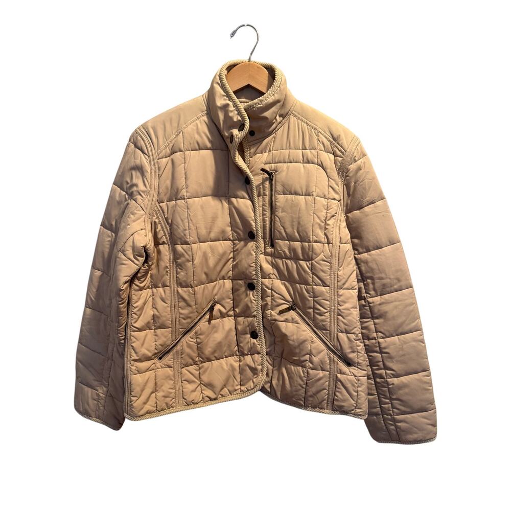 Lauren Ralph Lauren Quilted Jacket Women’s Size L Tan Snaps Classic Equestrian